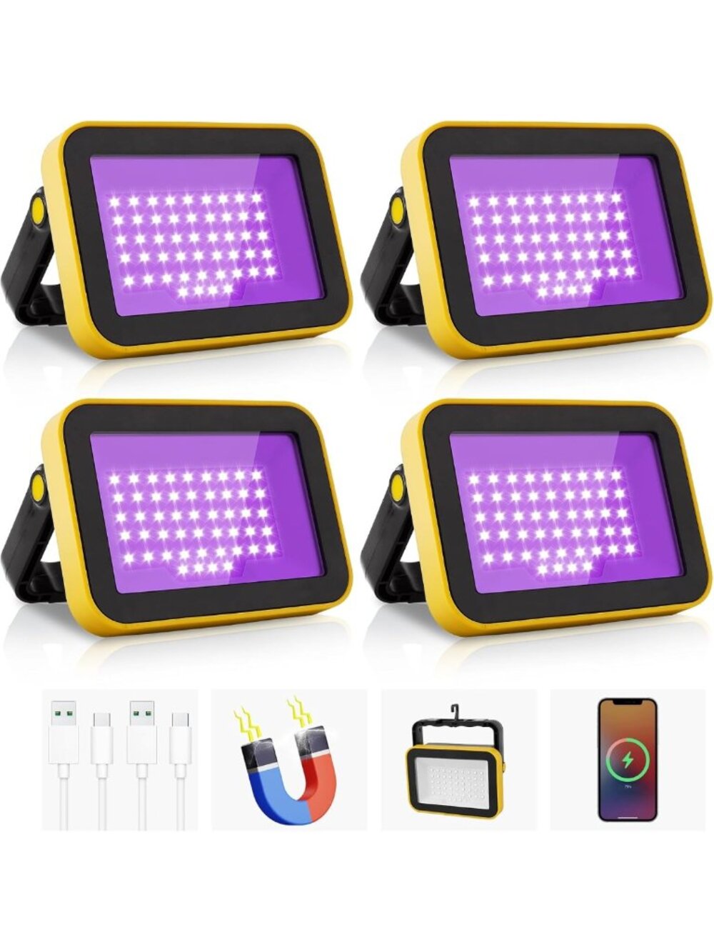 Portable Rechargeable LED Black Light - 400nm UV Flood Light for Parties